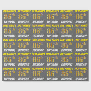 Papier Cadeau Grey, Faux/Imitation Gold, "86e ANNIVERSAIRE"