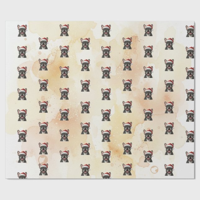 Papier Cadeau Grey Frenchie Bulldog in Santa Hat (Plat)