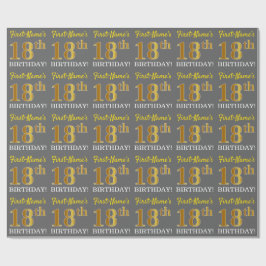 Papier Cadeau Grey, Imitation Gold Look "18e anniversaire"