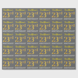 Papier Cadeau Grey, Imitation Gold Look "23ème anniversaire"
