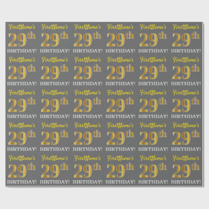 Papier Cadeau Grey, Imitation Gold Look "29e anniversaire"