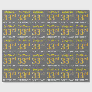 Papier Cadeau Grey, Imitation Gold Look "33ème anniversaire"