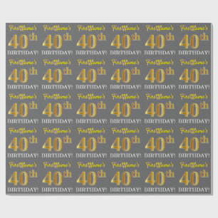 Papier Cadeau Grey, Imitation Gold Look "40e anniversaire"