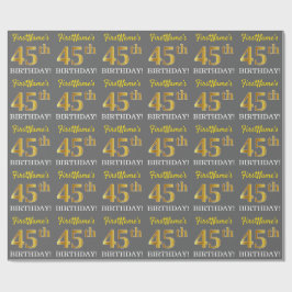 Papier Cadeau Grey, Imitation Gold Look "45e anniversaire"