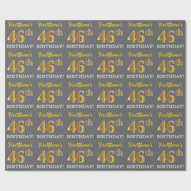Papier Cadeau Grey, Imitation Gold Look "46e anniversaire" (Plat)
