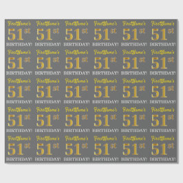Papier Cadeau Grey, Imitation Gold Look "51ème anniversaire"