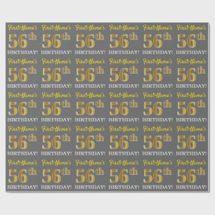 Papier Cadeau Grey, Imitation Gold Look "56e anniversaire"