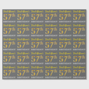 Papier Cadeau Grey, Imitation Gold Look "57e anniversaire"