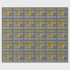 Papier Cadeau Grey, Imitation Gold Look "58e anniversaire"