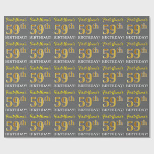 Papier Cadeau Grey, Imitation Gold Look "59e anniversaire"