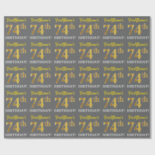 Papier Cadeau Grey, Imitation Gold Look "74e anniversaire"