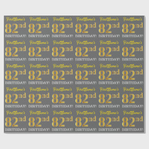 Papier Cadeau Grey, Imitation Gold Look "82e anniversaire"