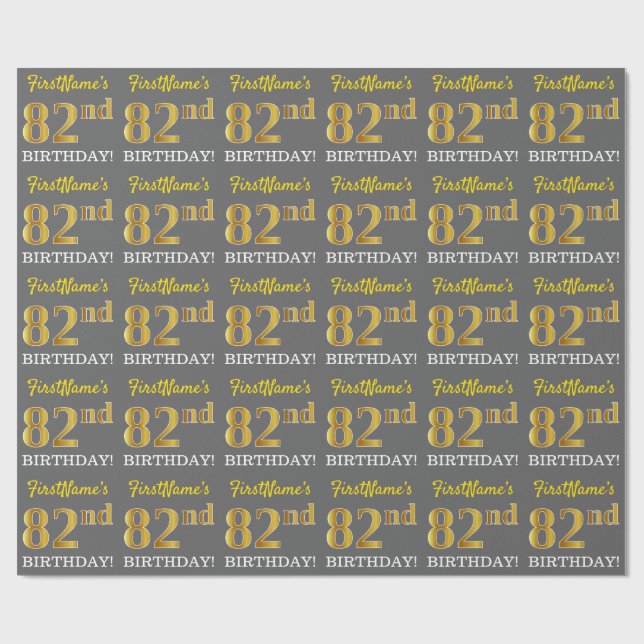 Papier Cadeau Grey, Imitation Gold Look "82e anniversaire" (Plat)