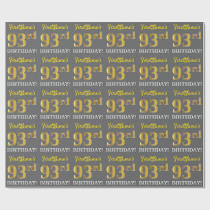 Papier Cadeau Grey, Imitation Gold Look "93ème anniversaire"