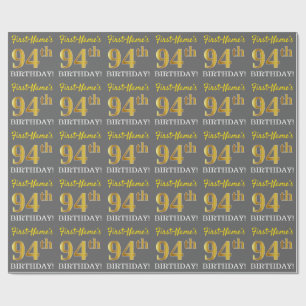 Papier Cadeau Grey, Imitation Gold Look "94e anniversaire"