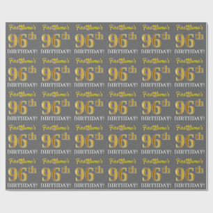 Papier Cadeau Grey, Imitation Gold Look "96e anniversaire"