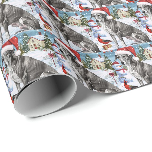 Papier Cadeau Greyhound Winter Wonderland Christmas Joie (Coin rond)