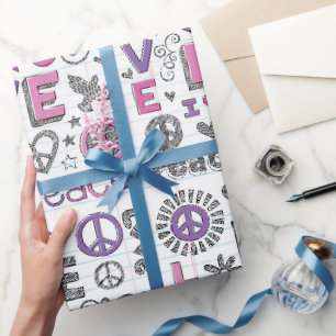 Papier Cadeau Gribouillages de paix et d'amour