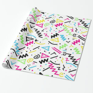 Papier Cadeau Griffonnage jaune vert-bleu rose au néon des
