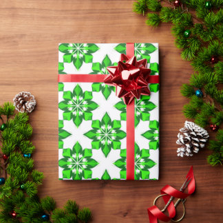 Papier Cadeau ❄ Grille de flocon de neige de l'hiver vert ❄