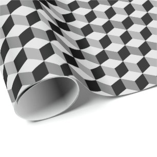 Papier Cadeau Grille diamant moderne, argent, gris foncé et noir