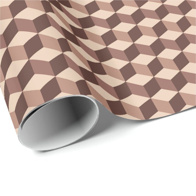 Papier Cadeau Grille Diamant moderne, Taupe, Brown et beige (Coin rond)