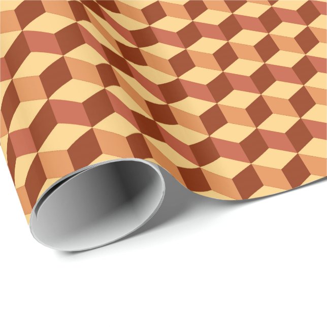 Papier Cadeau Grille moderne de diamant - bronzage, brune et (Coin rond)