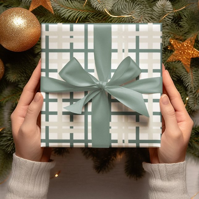 Papier Cadeau Grille Montauk moderne Vert & Beige (Créateur téléchargé)