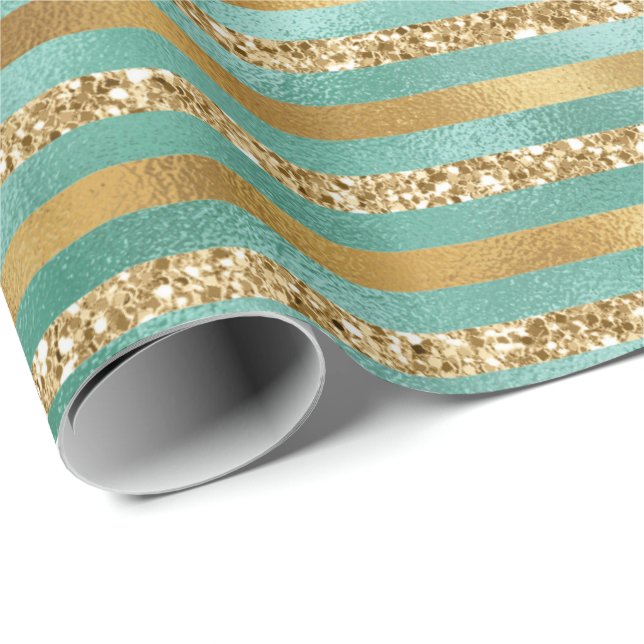 Papier Cadeau Grilles de Parties scintillant or Glam Green (Coin rond)