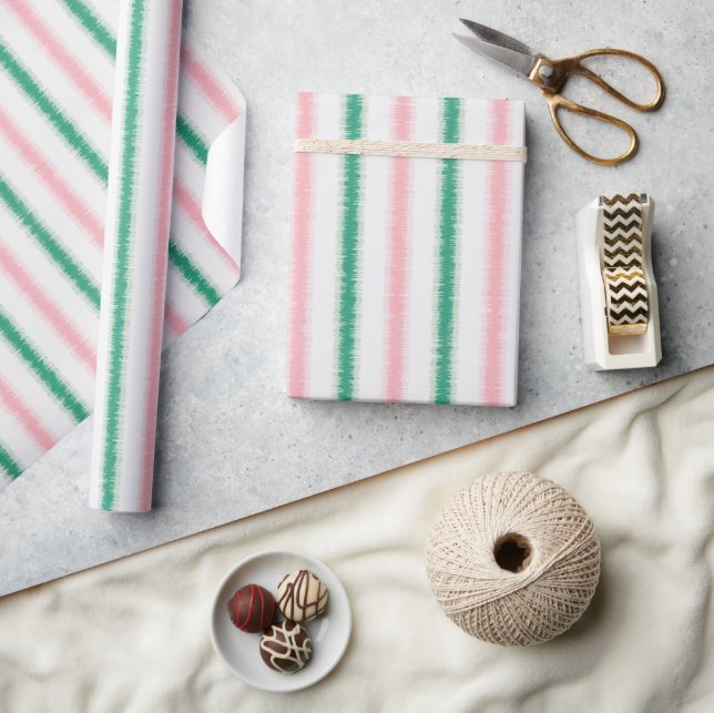 Papier Cadeau Grilles ikat vert rose moderne texturé rose patten (Artisanat)