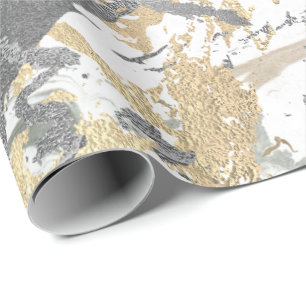 Papier Cadeau Gris argent or marbre métallisé blanc ivoire