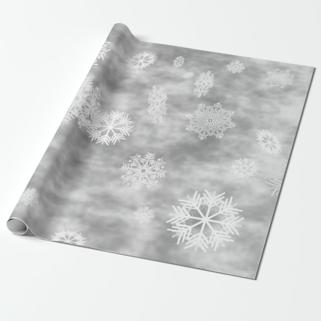 Papier Cadeau Gris argenté d'automne de flocons de neige (Déroulé)