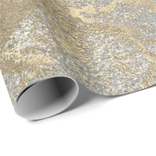 Papier Cadeau Gris argenté de course métallique d'or abstraite