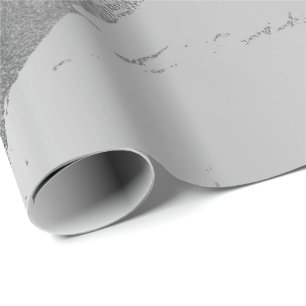 Papier Cadeau Gris argenté Taches métalliques Marbre brillant