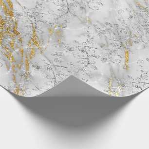 Papier Cadeau Gris blanc d'or de marbre scintillant de diamants