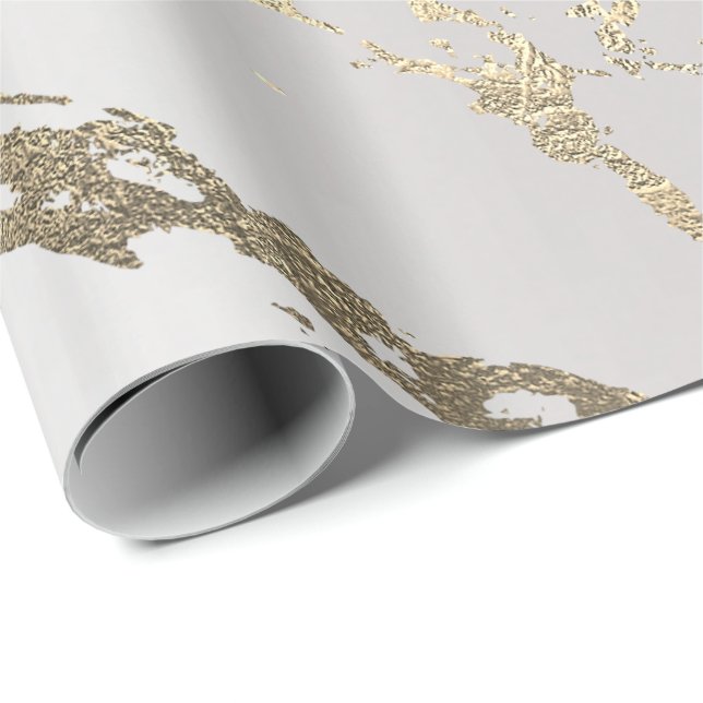 Papier Cadeau Gris blanc marbre or brillant glam Abstrait VIP (Coin rond)