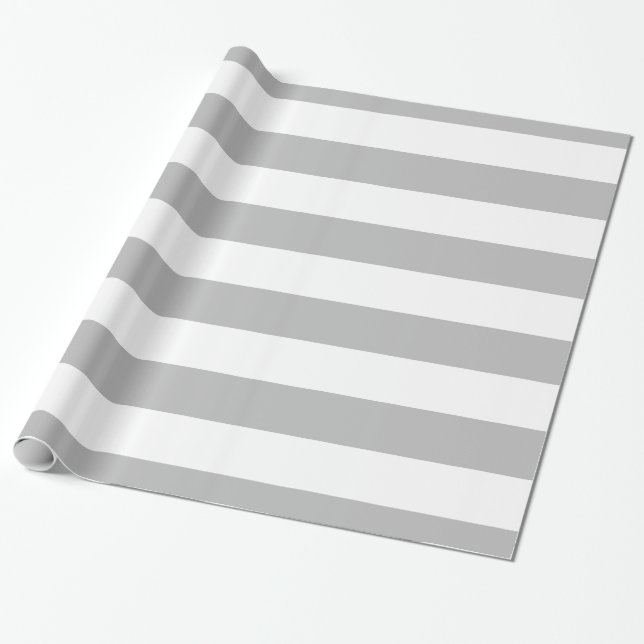 Papier Cadeau Gris, blanc Motif de bandes XL (Déroulé)