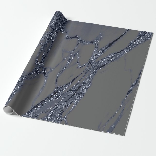 Papier Cadeau Gris bleu marine Graphite Parties scintillant marb (Déroulé)