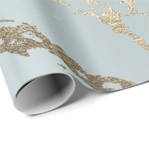 Papier Cadeau Gris Bleu Pastel Marbre d'or Glam brillant Abstrai