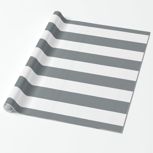 Papier Cadeau Gris de fusain, Motif de rayures XL blanches (Déroulé)