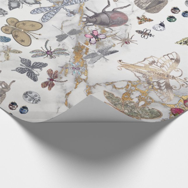 Papier Cadeau Gris de marbre Gold Meadow Papillon Insectes Gem (Coin)