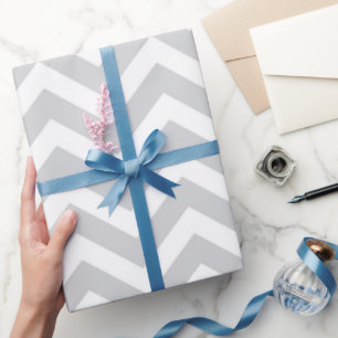 Papier Cadeau Gris et blanc Chevron épais Mariage Anniversaire V