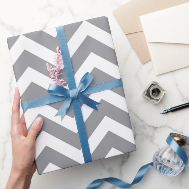Papier Cadeau Gris et blanc épais Mariage Chevron Anniversaire V (Cadeaux)