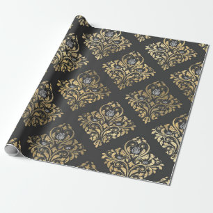 Papier Cadeau Gris et or Damassé vintage