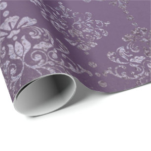Papier Cadeau Gris floral de prune pourpre affligé par damassé