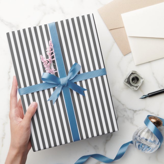 Papier Cadeau Gris foncé & Rayures blanches (Cadeaux)