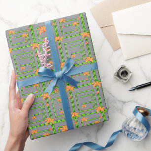 Papier Cadeau Gris Geo Floral