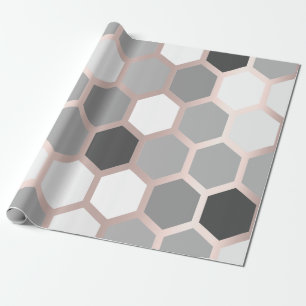 Papier Cadeau Gris Graphisme Rose Or Géométrie Miel Bee Hexagon