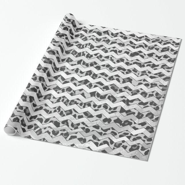 Papier Cadeau Gris léopard Chevron et gris clair (Déroulé)