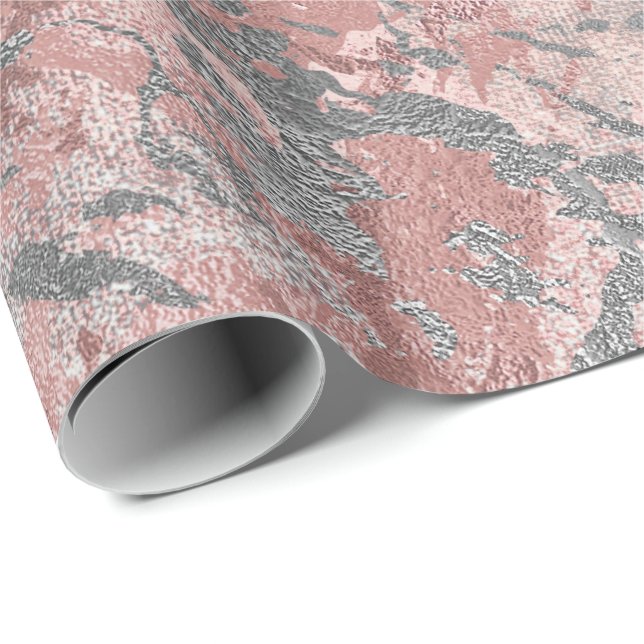 Papier Cadeau Gris Moulé Argent Blush Marbre rose brillant Métal (Coin rond)